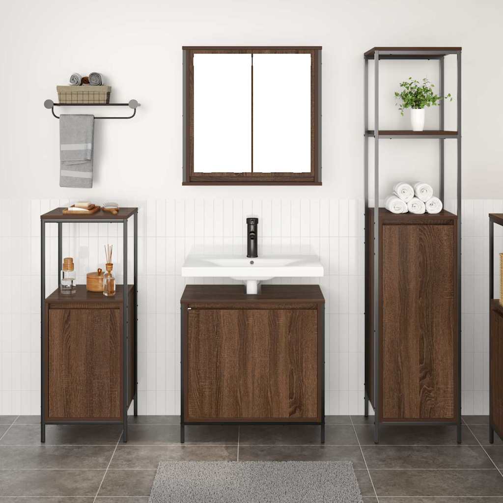 Badezimmermöbel Set mit Regal 3 pcs Braun Eiche und Schwarz