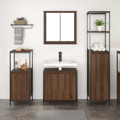 Badezimmermöbel Set mit Regal 3 pcs Braun Eiche und Schwarz