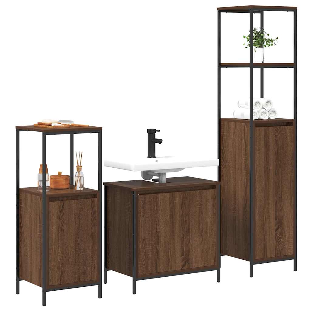 Badezimmermöbel Set mit Regal 3 pcs Braun Eiche und Schwarz