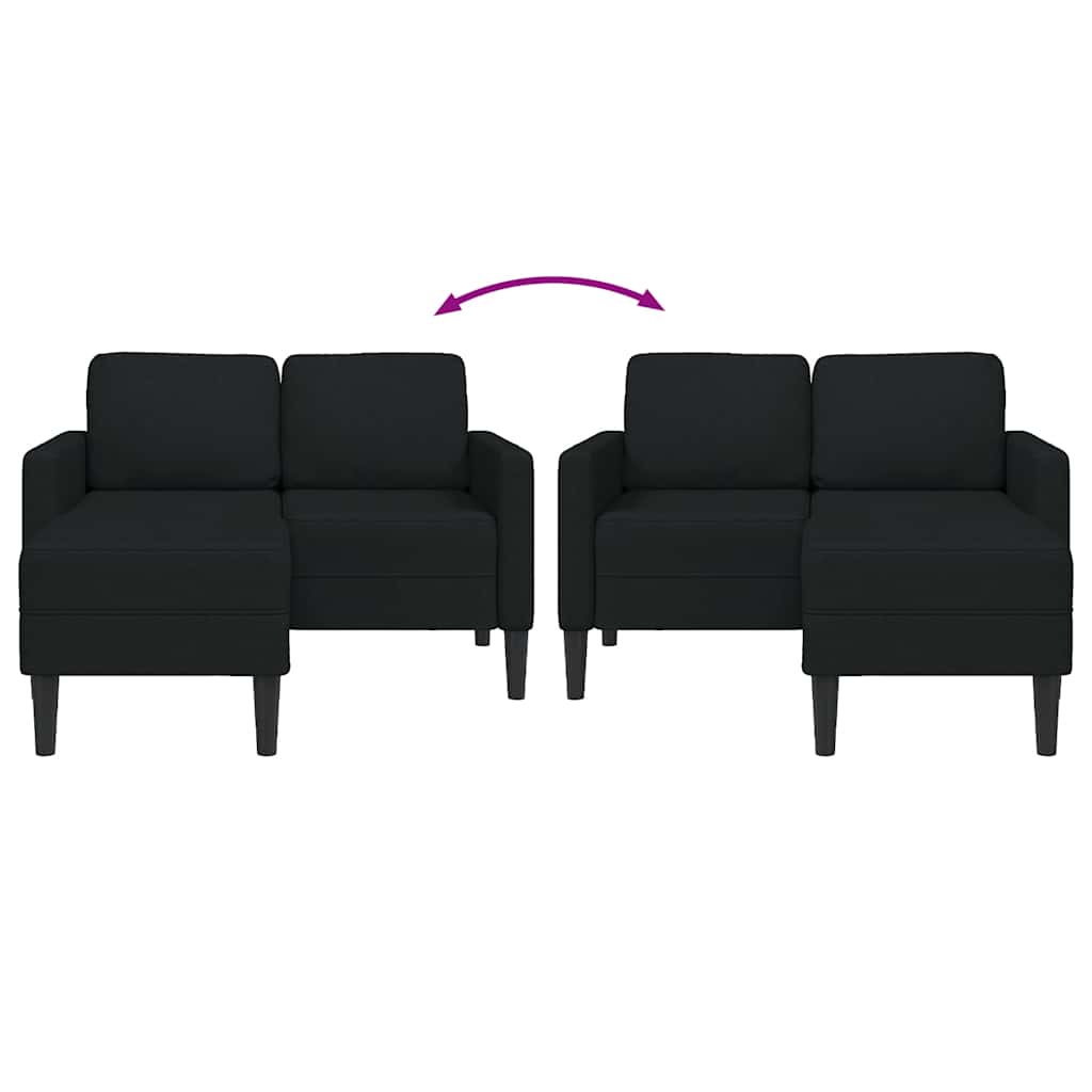 2-Sitzer-Sofa mit Chaiselongue L-Form Schwarz 125 cm Stoff