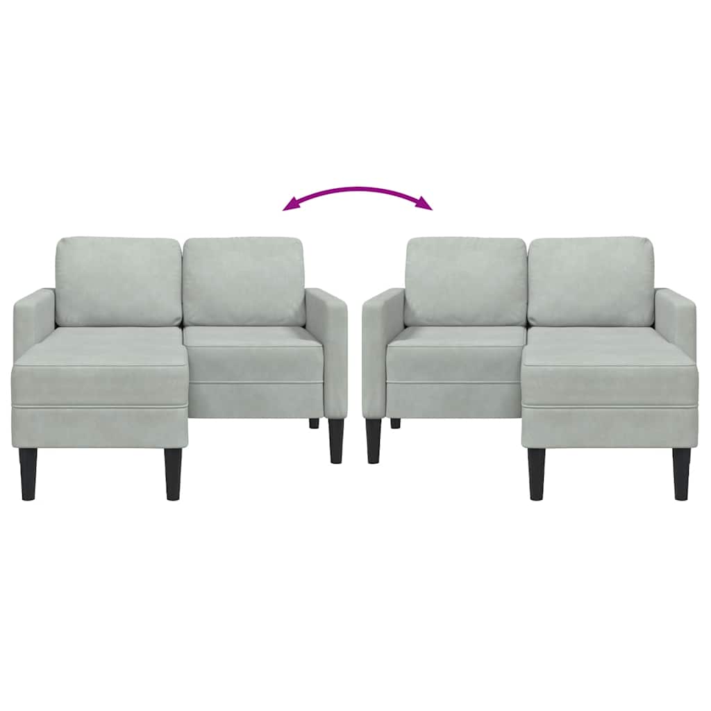 2-Sitzer-Sofa mit Chaiselongue L-Form Hellgrau 125 cm Samt