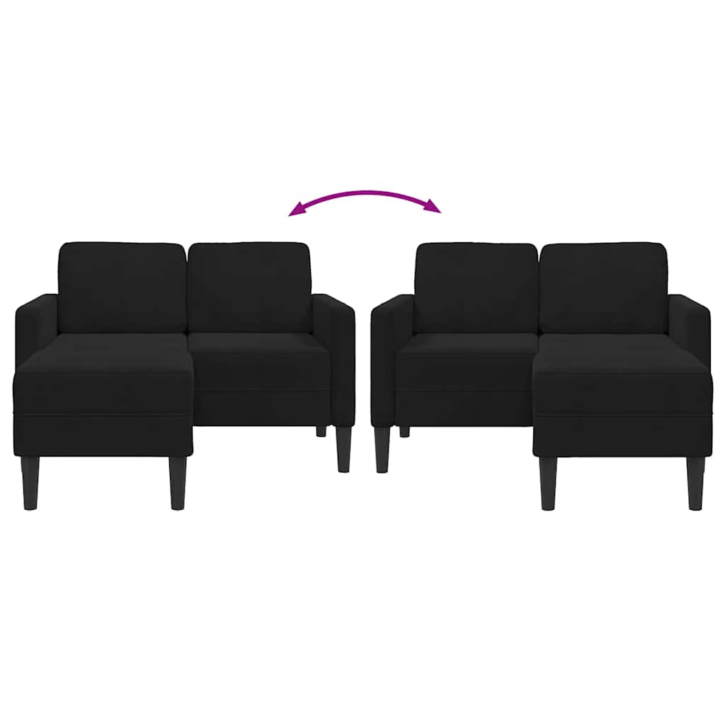 2-Sitzer-Sofa mit Chaiselongue L-förmig Schwarz 125 cm Samt