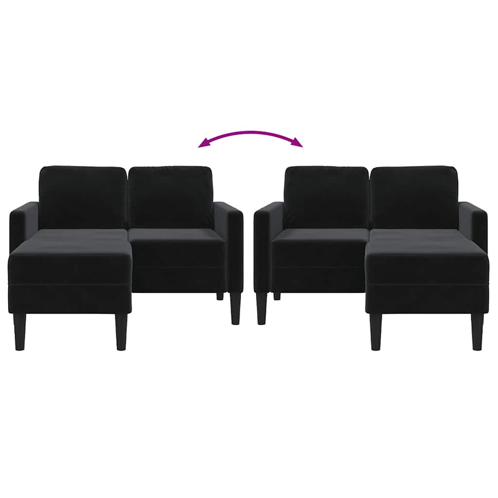 2-Sitzer-Sofa mit Chaiselongue L-förmig Schwarz 125 cm Samt