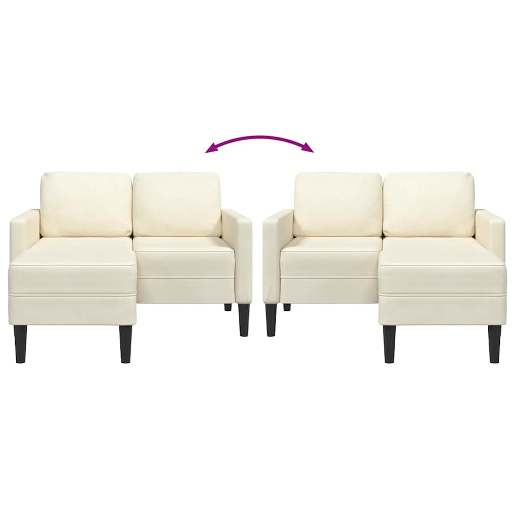 2-Sitzer-Sofa mit Chaiselongue L-Form Creme 125 cm Samt