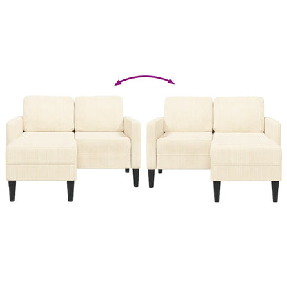2-Sitzer-Sofa mit Chaiselongue L-Form Creme 125 cm Leinen