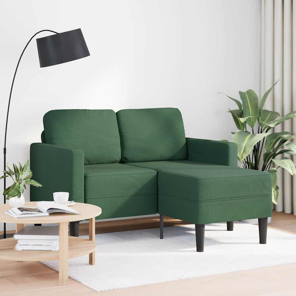 2er-Sofa mit Chaiselongue L-Form Dunkelgrün 125 cm Leinen