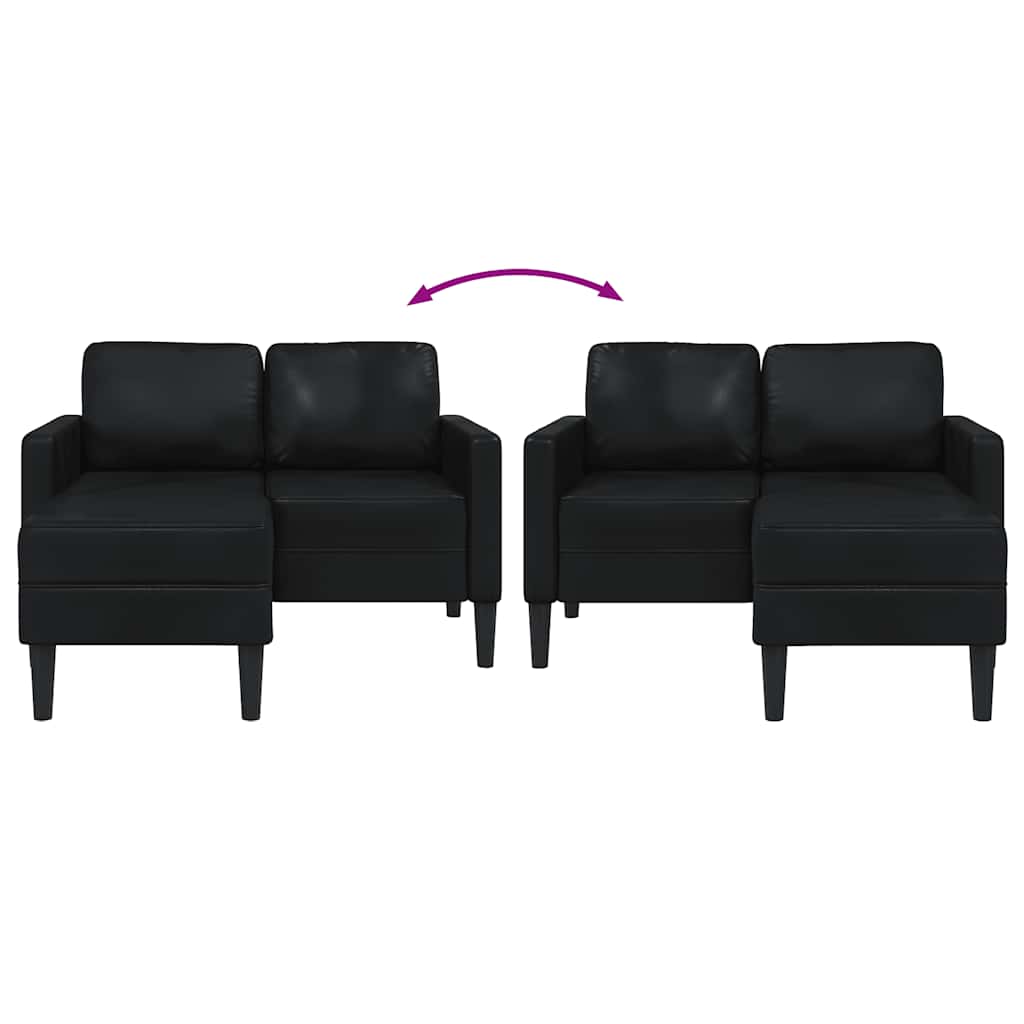 2-Sitzer-Sofa mit Chaiselongue L-förmig Schwarz 125 cm Kunstleder