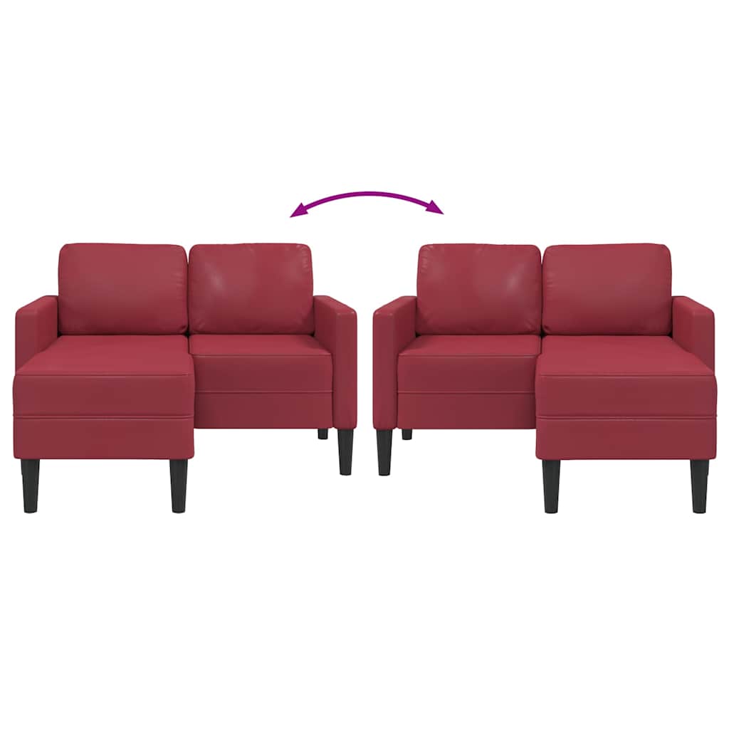 2-Sitzer-Sofa mit Chaiselongue L-Form Weinrot 125 cm Kunstleder