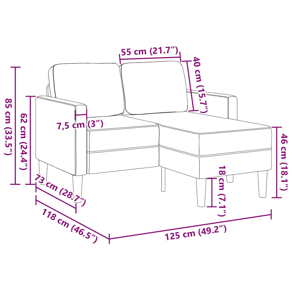 2-Sitzer-Sofa mit Chaiselongue L-Form Hellgrau 125cm Kunstleder