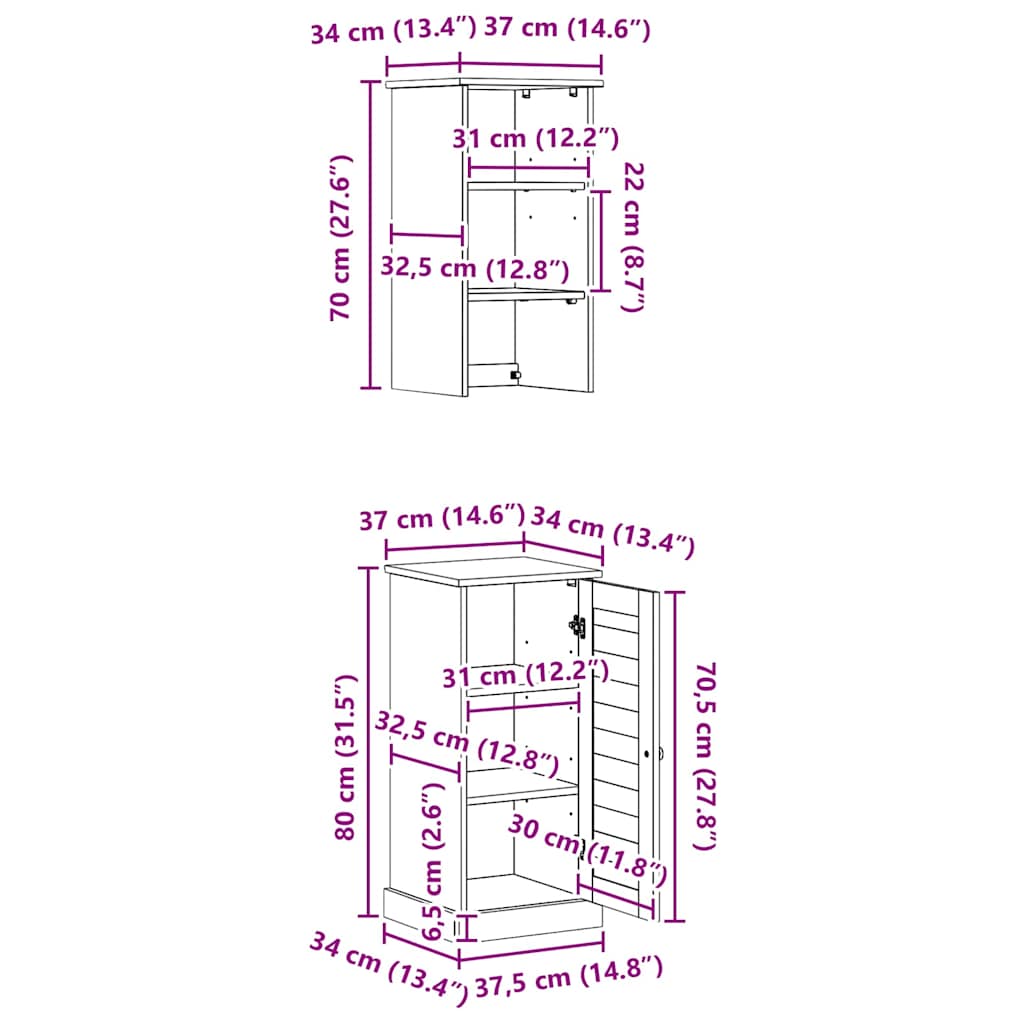 Badezimmermöbel Set VIGO Braun und Honigbraun 37 x 34 x 150 cm