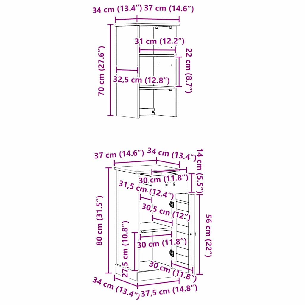Badezimmermöbel Set VIGO 2 pcs Braun und Weiß 37 x 34 x 150 cm