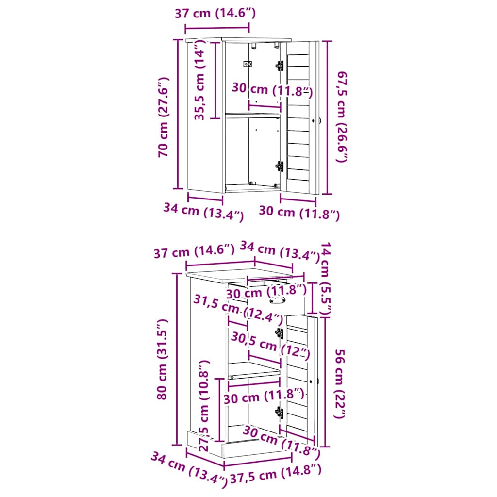 Badezimmermöbel Set VIGO 2 pcs Braun und Weiß 37 x 34 x 80 cm