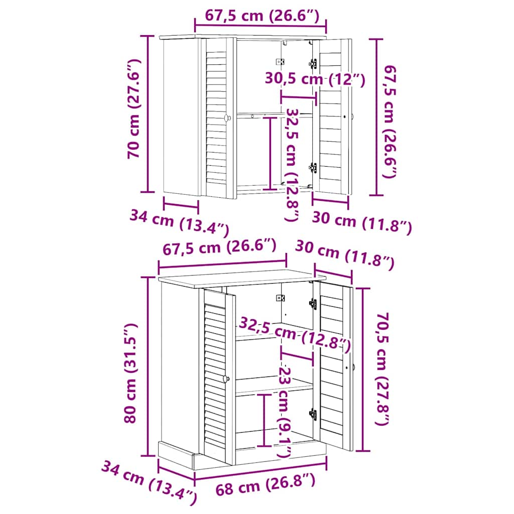 Badezimmermöbel Set mit Regal 2 pcs Braun 67,5 x 34 x 80 cm