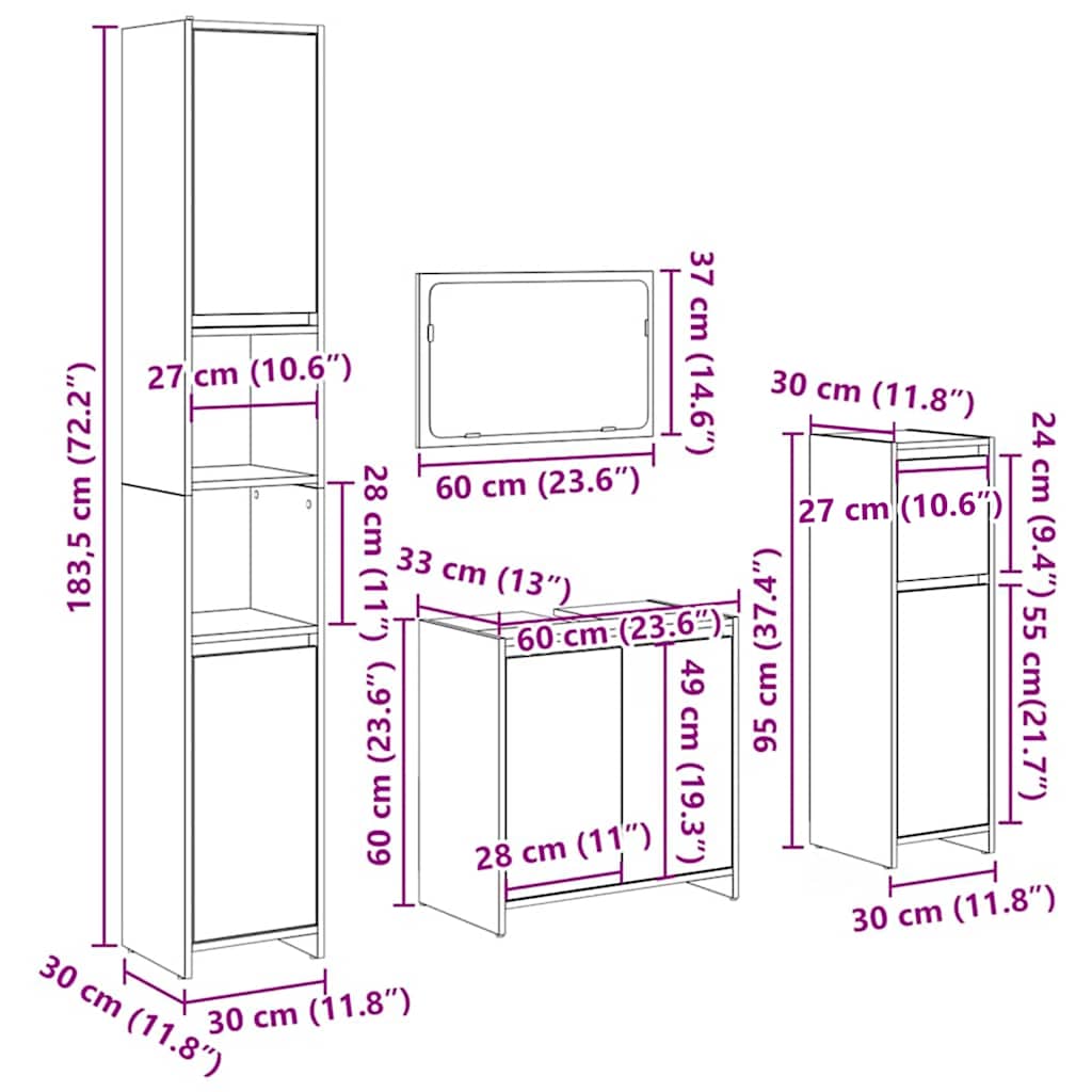 4-tlg. Badmöbel-Set Artisan-Eiche Holzwerkstoff