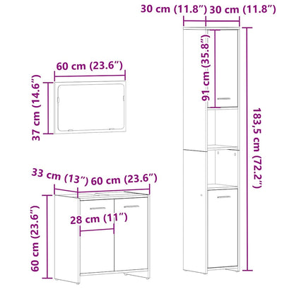 3-tlg. Badmöbel-Set Altholz-Optik Holzwerkstoff