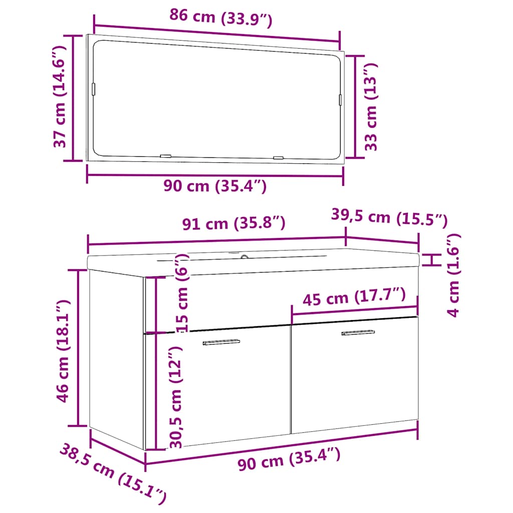 3-tlg. Badmöbel-Set Altholz-Optik Holzwerkstoff