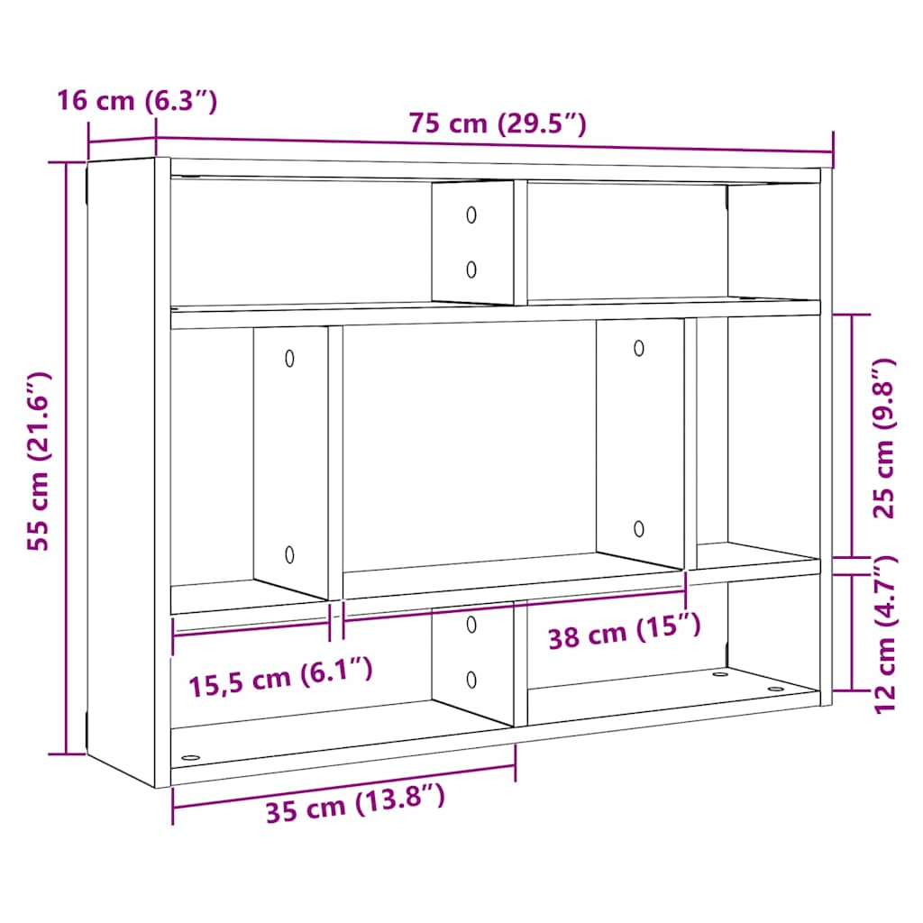 Wandregal Artisan-Eiche 75x16x55 cm Holzwerkstoff