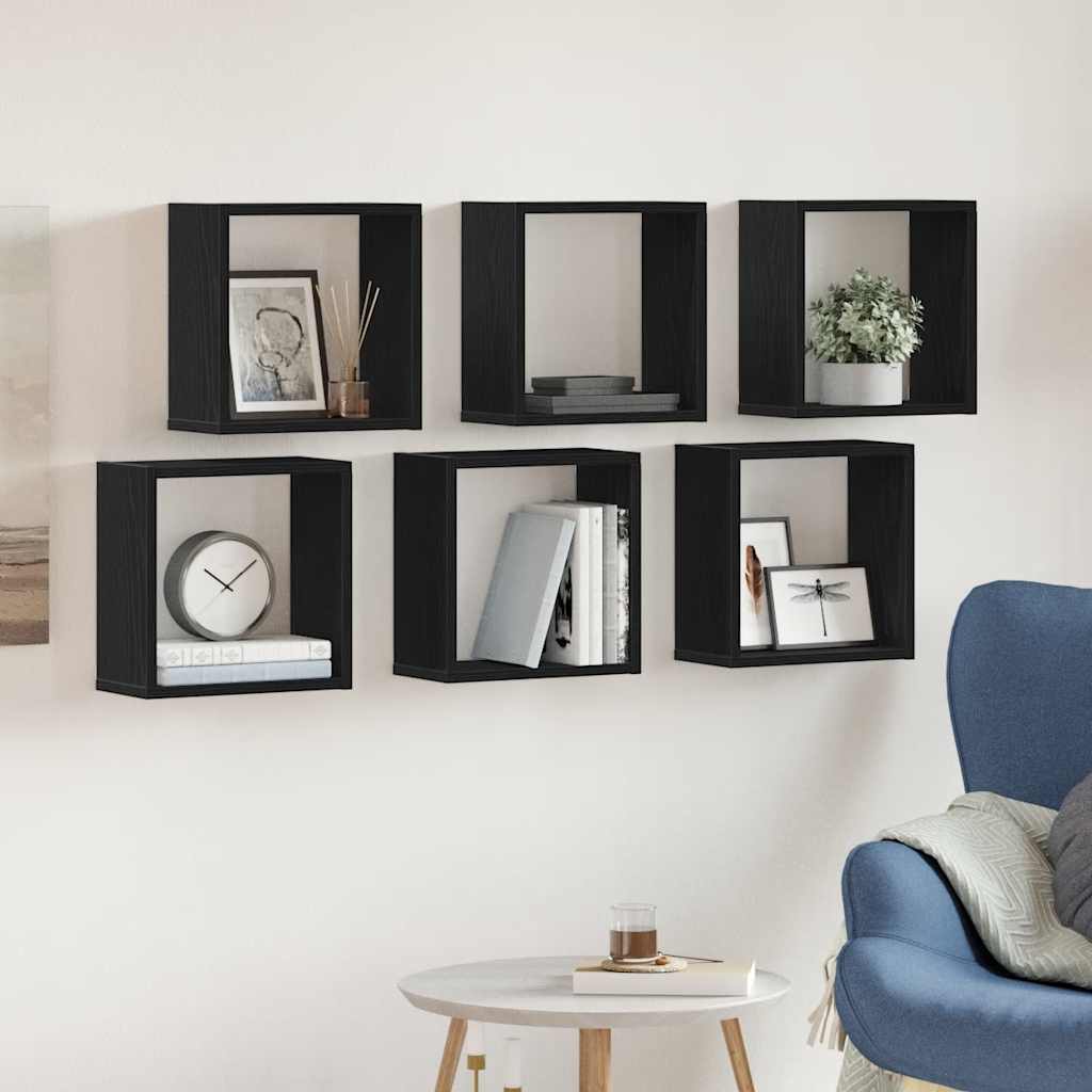 Würfel-Wandregale 6 Stk. Schwarz Eichen-Optik 30x15x30 cm