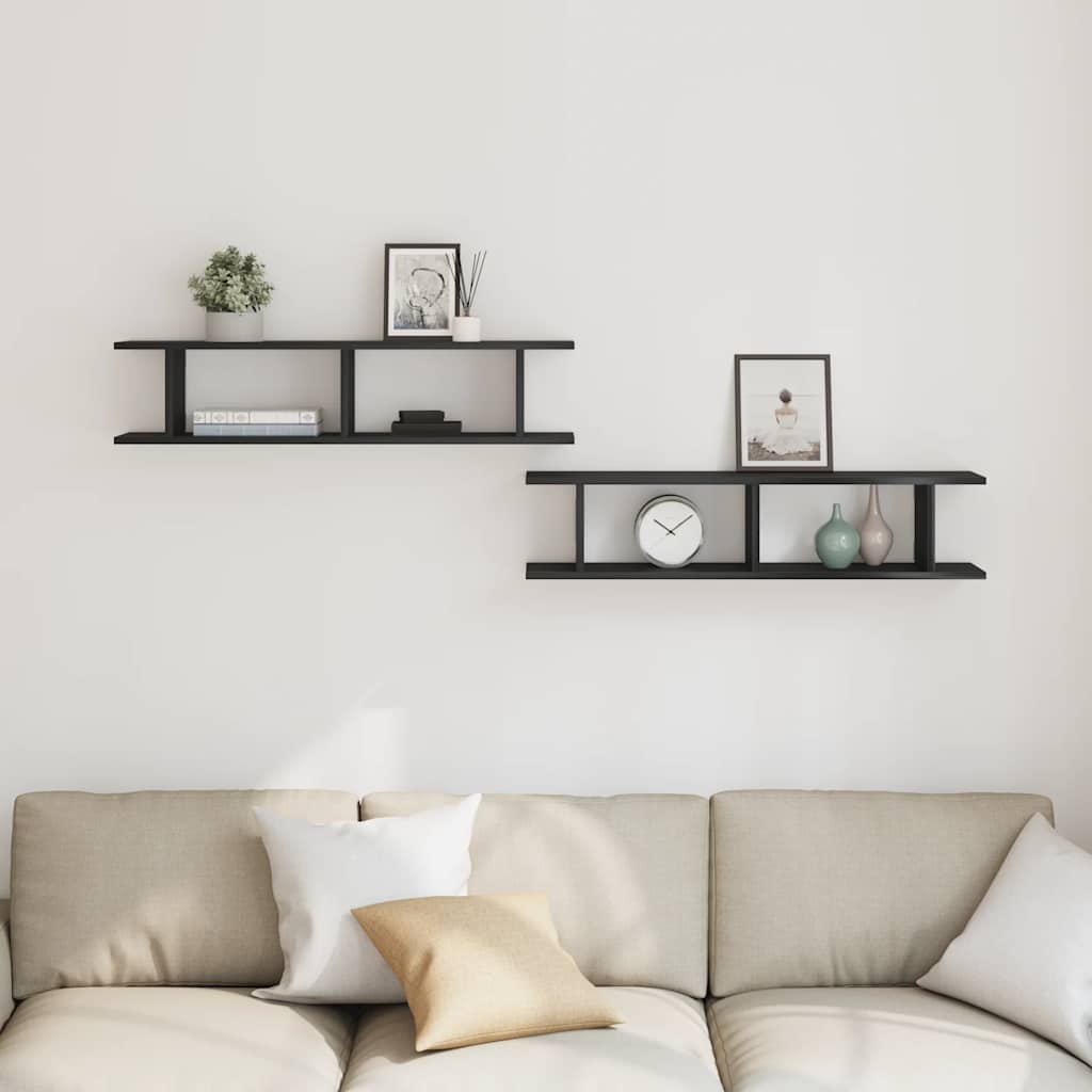 Wandregale 2 Stk. Schwarz Eichen-Optik 90x18x20cm Holzwerkstoff