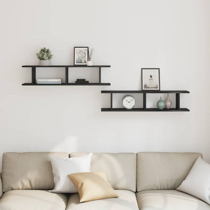 Wandregale 2 Stk. Schwarz Eichen-Optik 90x18x20cm Holzwerkstoff