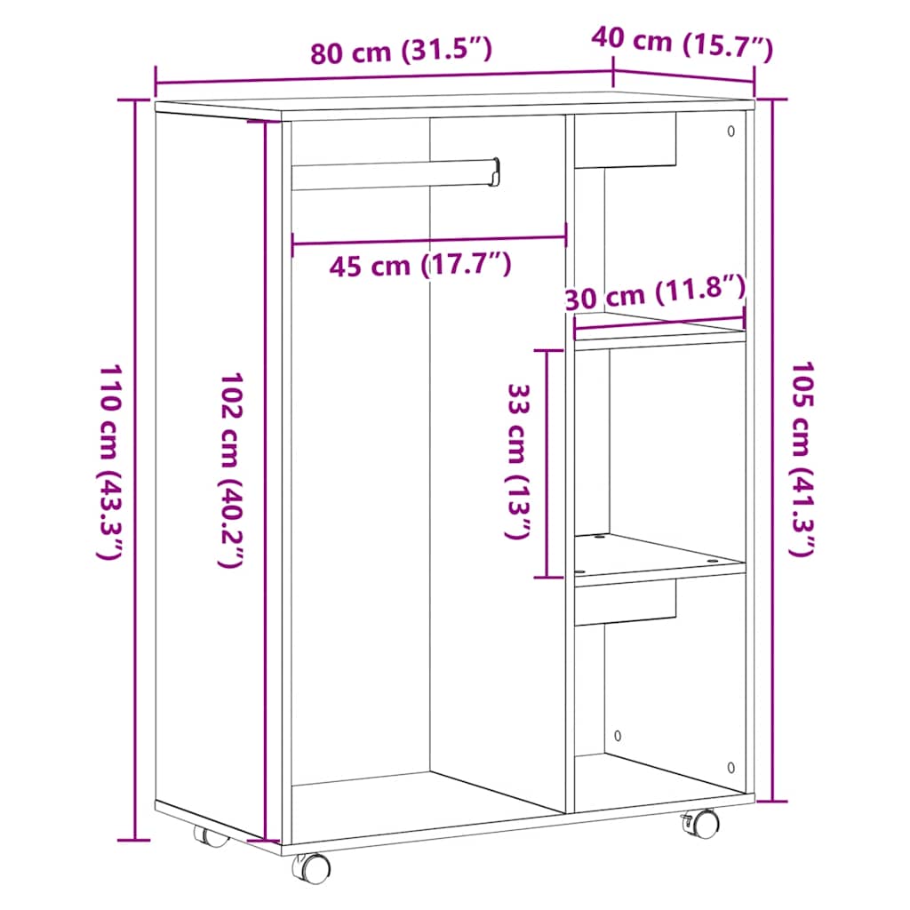 Kleiderschrank Schwarze Eiche 80 x 40 x 110 cm Holzwerkstoff