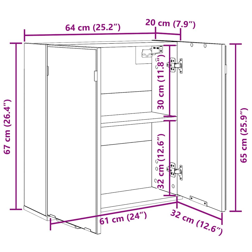 Badezimmerspiegelschrank Schwarz Eichen-Optik 64 x 20 x 67 cm
