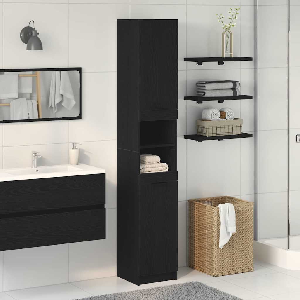 Badezimmer Schrank mit Regal Schwarze Eiche 32 x 34 x 188,5 cm