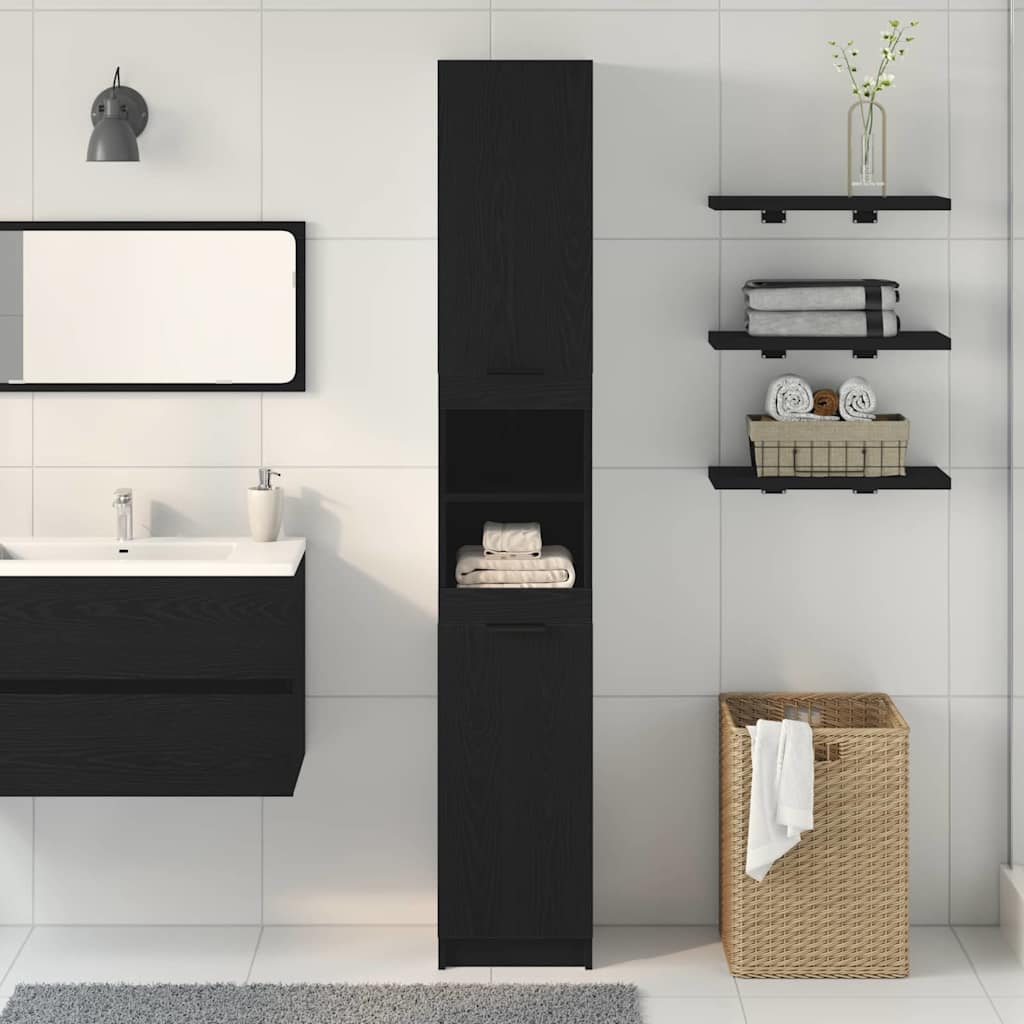 Badezimmer Schrank mit Regal Schwarze Eiche 32 x 34 x 188,5 cm