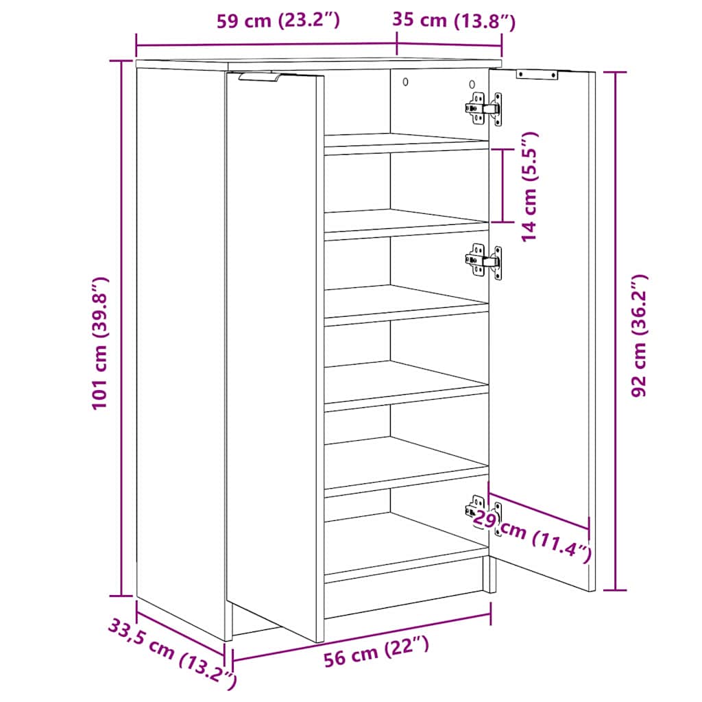 Schuhschrank mit Regal Schwarz Eichen-Optik 59 x 35 x 100 cm