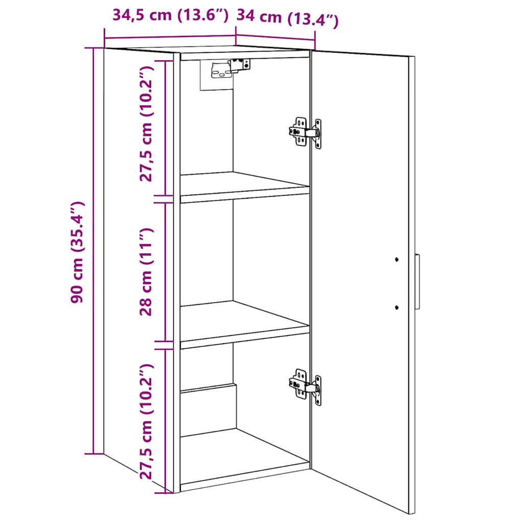 Wandschrank Schwarze Eiche 34,5 x 34 x 90 cm Holzwerkstoff