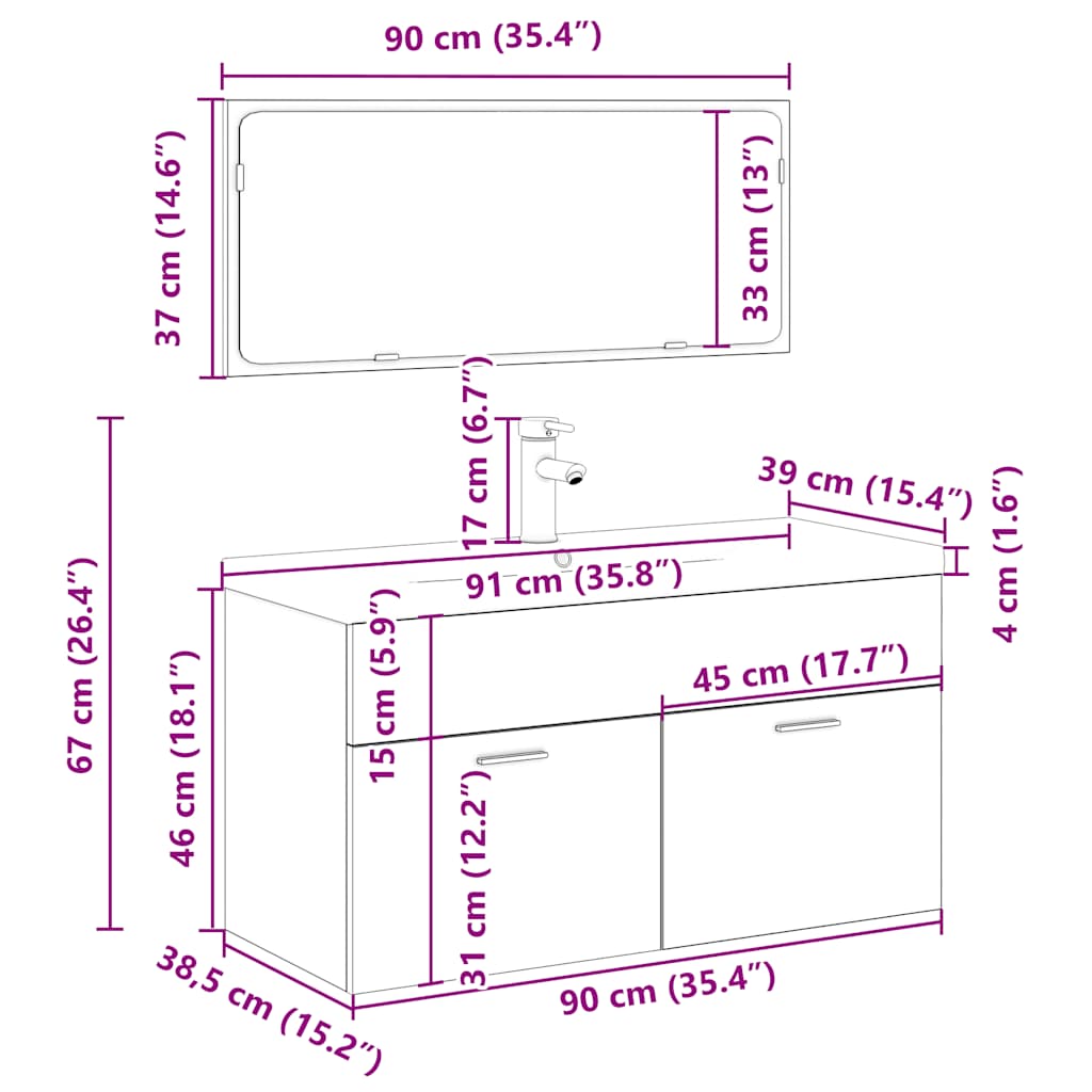 3-tlg. Badmöbel-Set Altholz-Optik Holzwerkstoff
