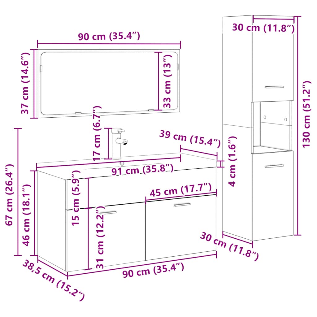4-tlg. Badmöbel-Set Artisan-Eiche Holzwerkstoff