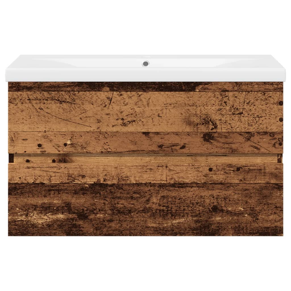 Waschbeckenunterschrank mit Einbaubecken Altholz-Optik