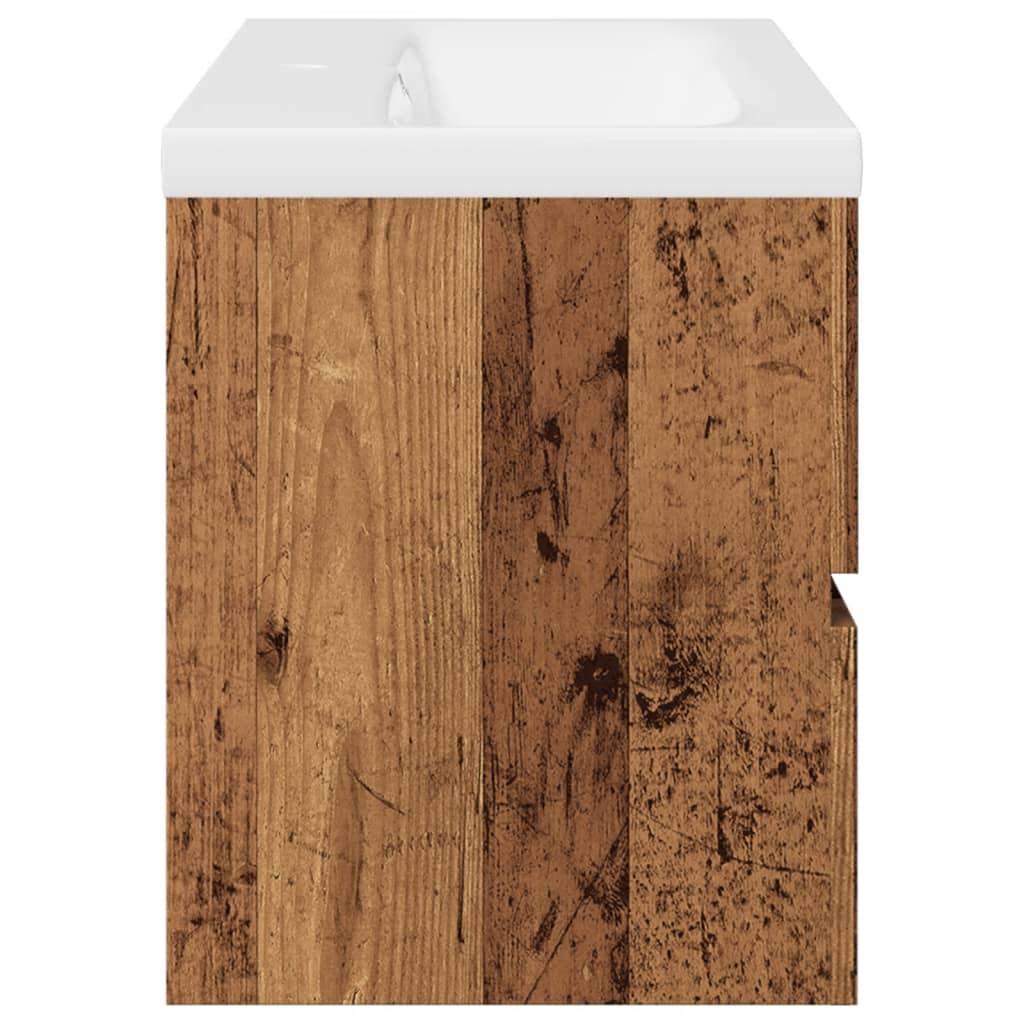 Waschbeckenunterschrank mit Einbaubecken Altholz-Optik