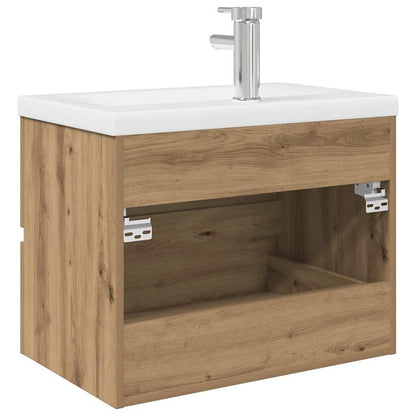 Waschbeckenunterschrank mit Einbaubecken und Wasserhahn