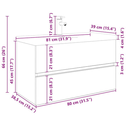 Waschbeckenunterschrank mit Einbaubecken und Wasserhahn