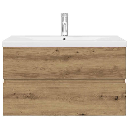 Waschbeckenunterschrank mit Einbaubecken und Wasserhahn