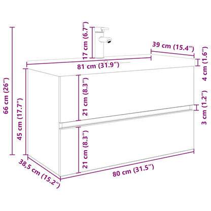 Waschbeckenunterschrank mit Einbaubecken und Wasserhahn