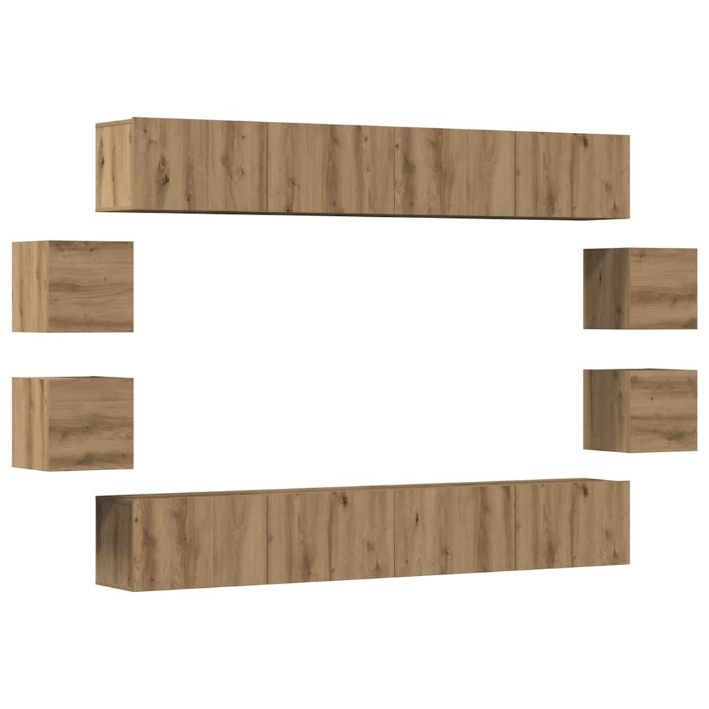 8-tlg. TV-Schrank-Set Wandmontage Artisan-Eiche Holzwerkstoff
