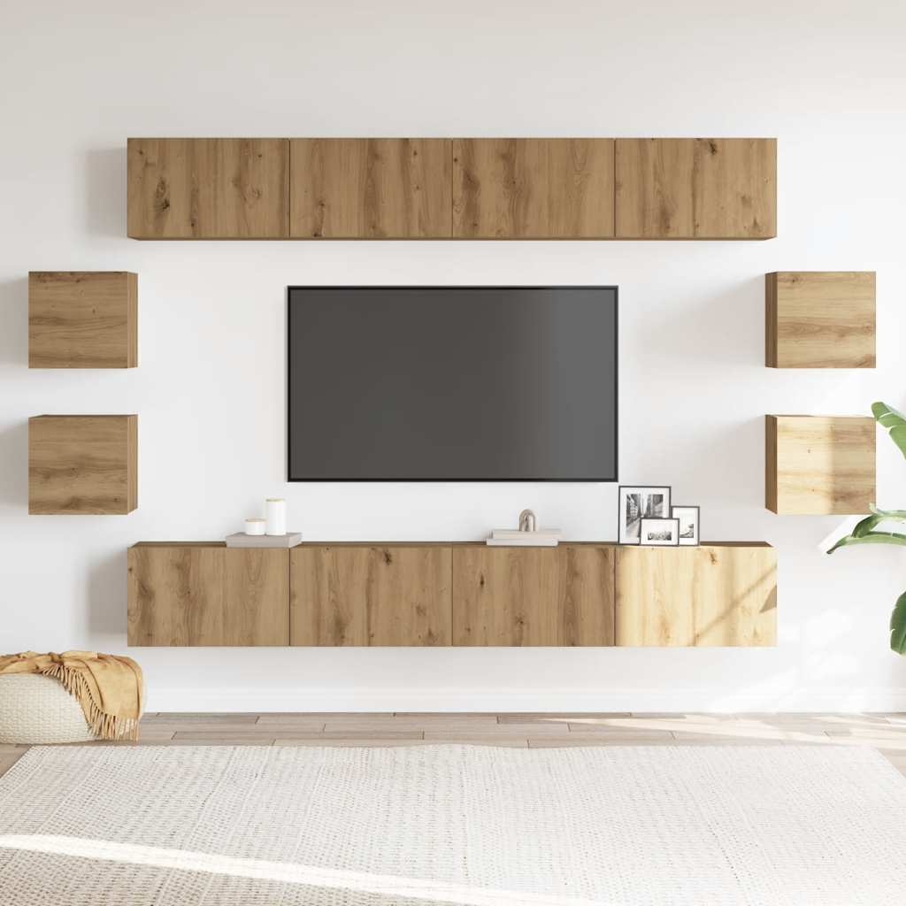 8-tlg. TV-Schrank-Set Wandmontage Artisan-Eiche Holzwerkstoff