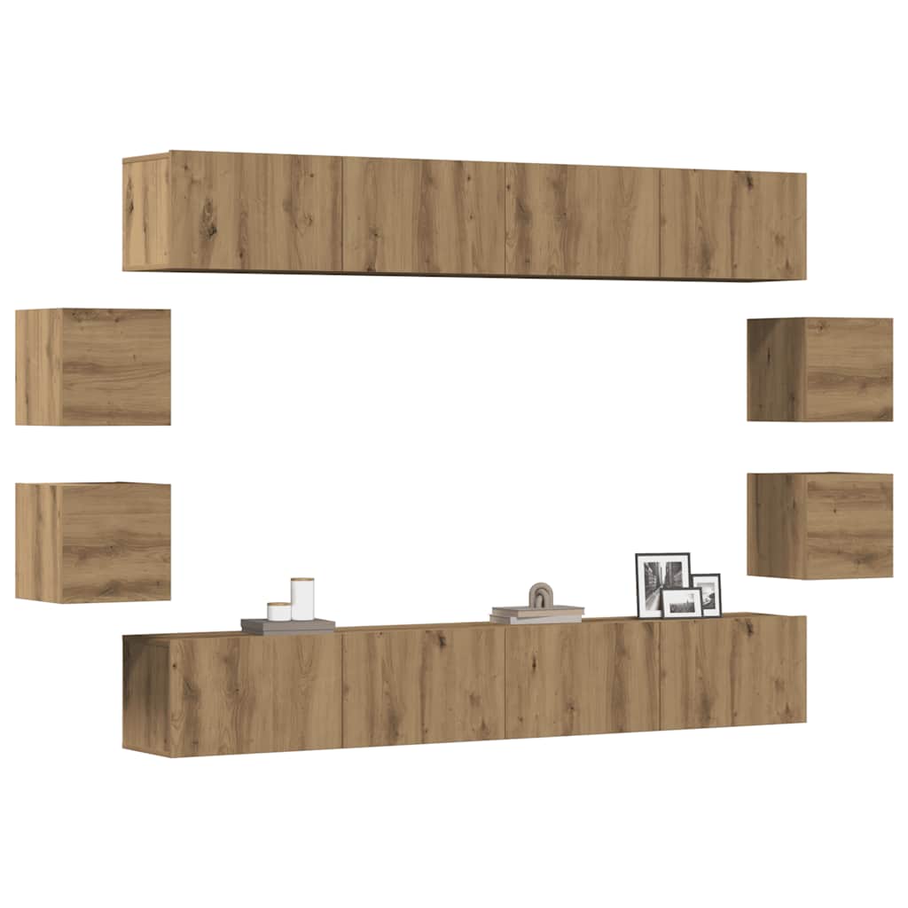 8-tlg. TV-Schrank-Set Wandmontage Artisan-Eiche Holzwerkstoff