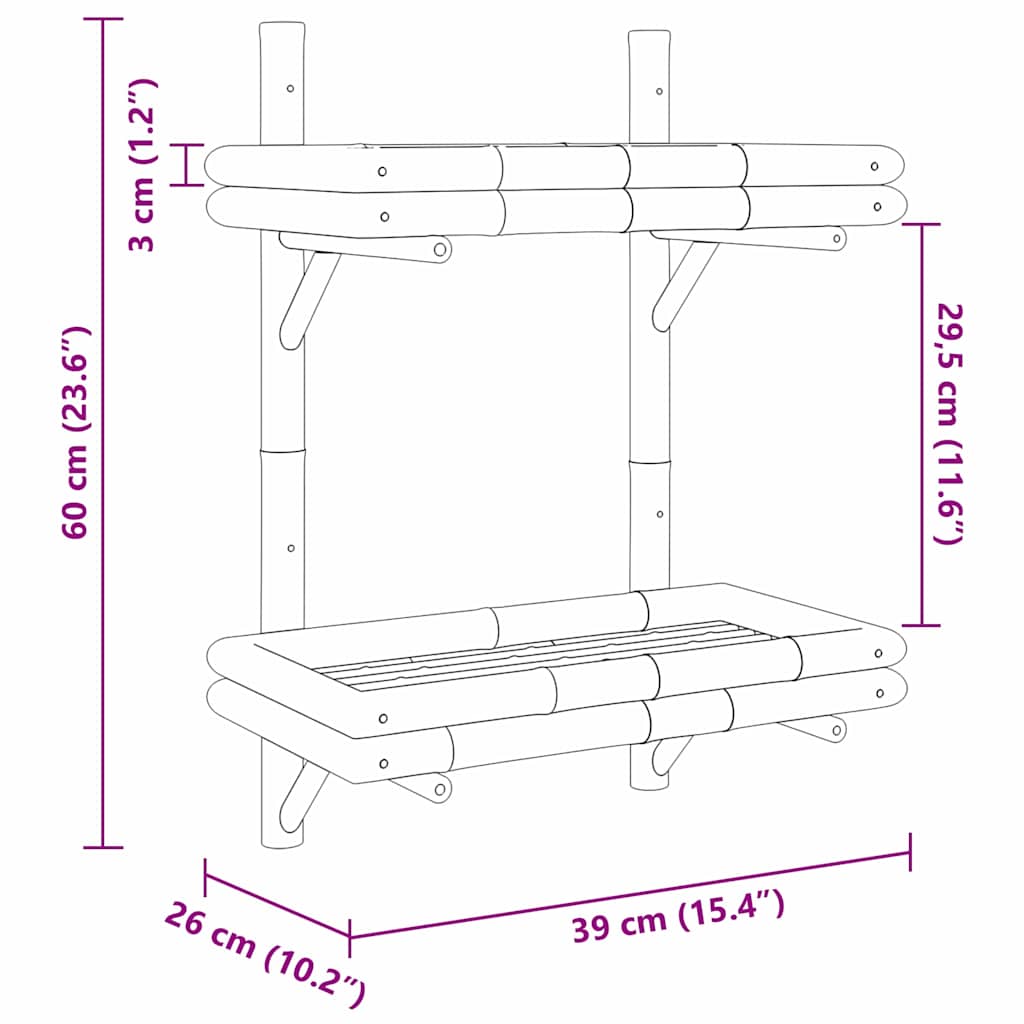 Wandregal mit Regal Wandmontiert Braun 45 x 26 x 60 cm Bambus
