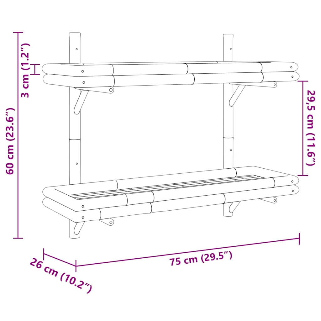 Wandregal mit Regal Wandmontiert Braun 75 x 26 x 60 cm Bambus