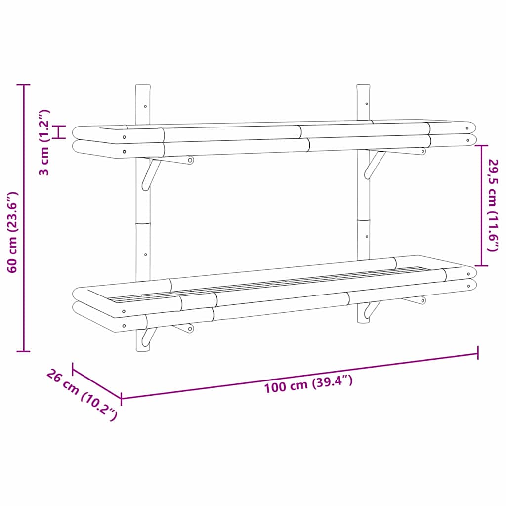 Wandregal mit Regal Wandmontiert Braun 100 x 26 x 60 cm Bambus