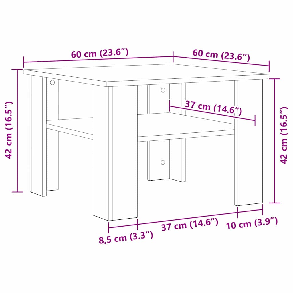Couchtisch Schwarze Eiche 60 x 60 x 42 cm Holzwerkstoff