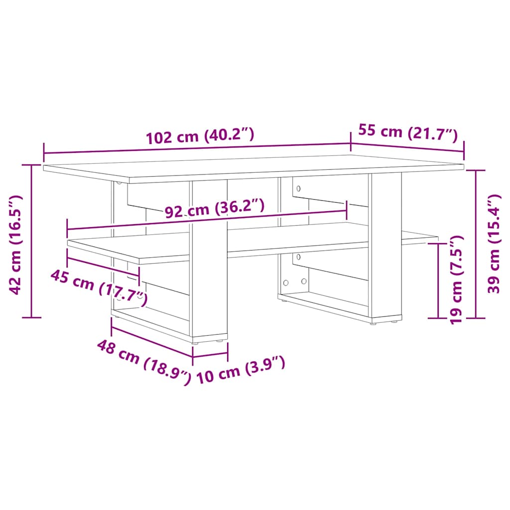 Couchtisch Schwarze Eiche 102 x 55 x 42 cm Holzwerkstoff