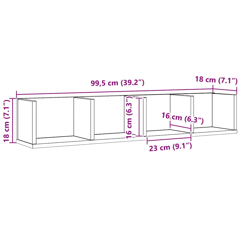 Wandregal Schwarz Eichen-Optik 100 x 18 x 18 cm Holzwerkstoff