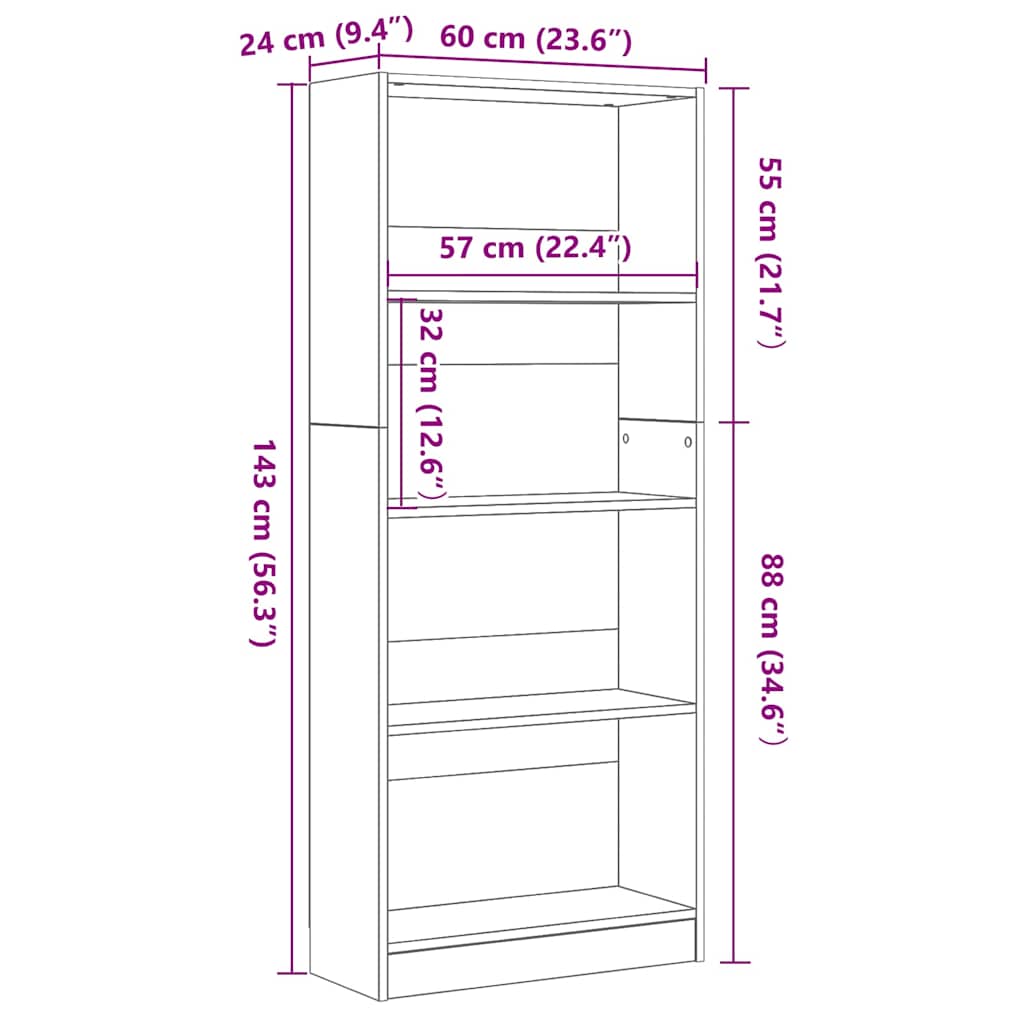 Bücherregal Schwarze Eiche 60 x 24 x 143 cm Holzwerkstoff