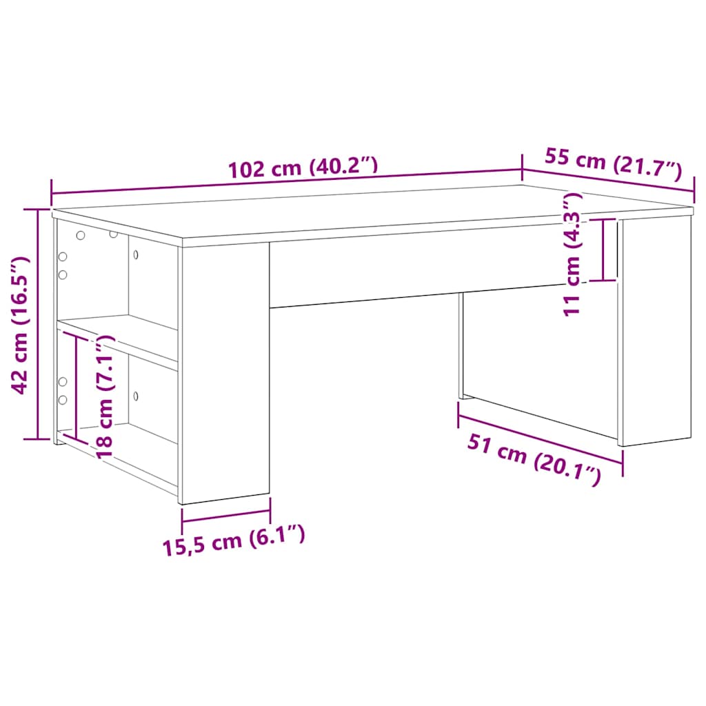 Couchtisch Schwarze Eiche 102 x 55 x 42 cm Holzwerkstoff