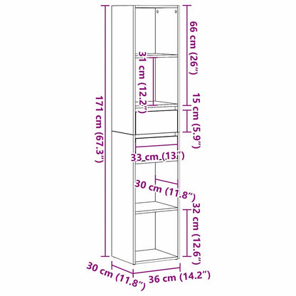 Bücherregal Schwarz Eichen-Optik 36 x 30 x 171 cm Holzwerkstoff